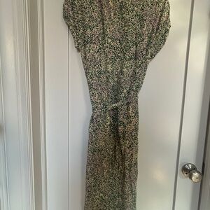 Green and Cream Floral Maxi Dress with Tie Waist